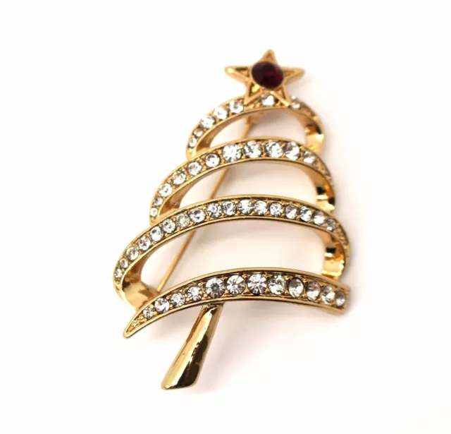 Jones New York Tree Brooch Gold Tone Crystal Pin