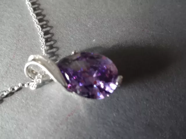 COLLIER CHAÎNE plaqué ARGENT+PENDENTIF AMETHYSTE sur plaqué argent 925,violet