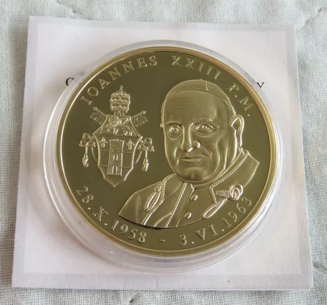 POPE JOHN XXIII 1958 - 1963 40mm GOLD PLATED PROOF MEDAL  - coa a
