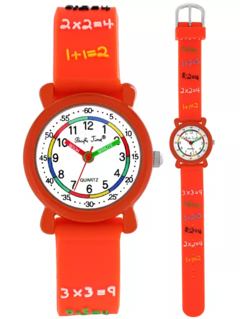 Armbanduhr Kinder Lernuhr Mädchen Jungen Kinderuhr 1x1 Schule Silikon orange