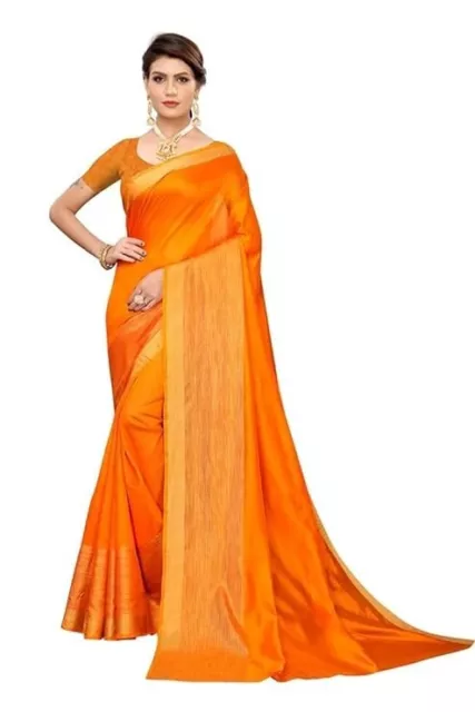 Women's Indian Cotton Silk saree sari wedding Festive party wear Fashion Dress