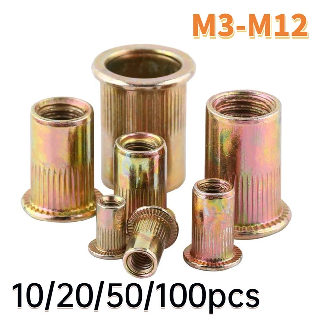 Inserts Filetés (écrous Rivets) à Sertir M3 à M12 - En Acier Galvanisé, Lot De 10/20/50 Pièces