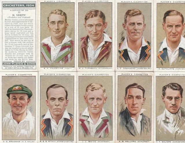 Cigarette Cards PLAYERS 1934 CRICKETERS 1934 (Includes BRADMAN) (Full set)