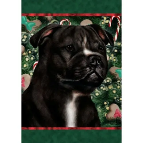 Christmas Holiday Garden Flag - Black & White Staffordshire Bull Terrier 142311