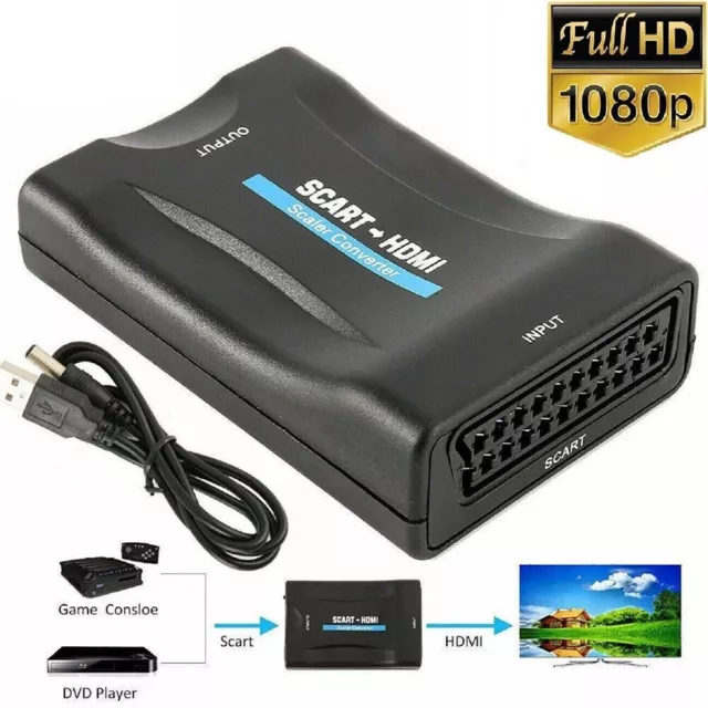 Scart to HDMI Converter Adapter, Scaler Video Audio Converter Support 720P/1080P