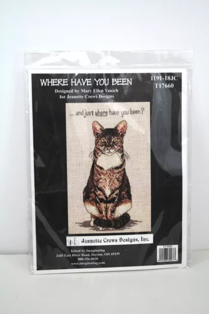 Jeanette Crews Counted Cross Stitch Embroidery Kit Cat “Where Have You Been?”