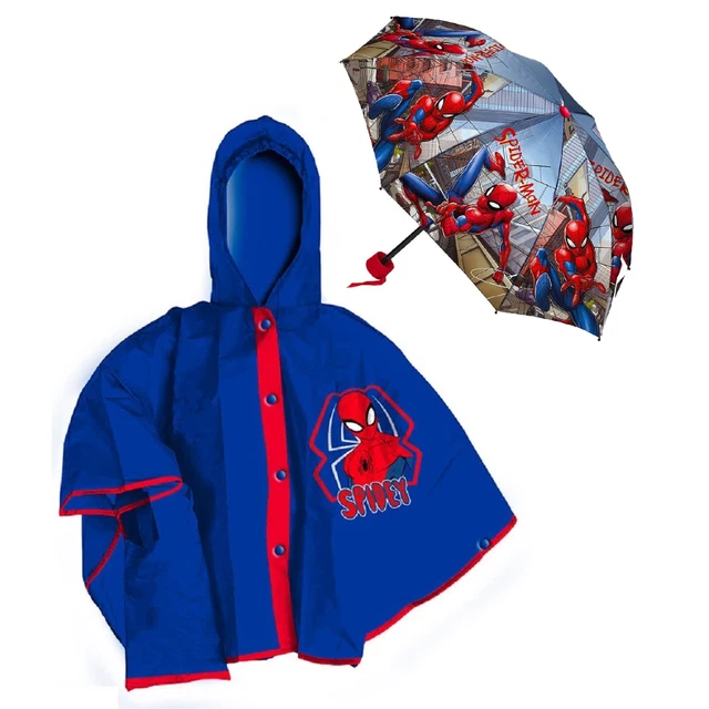 Set Pioggia Spiderman Mantellina + Ombrello Pieghevole Marvel 7/8 Anni Bambino