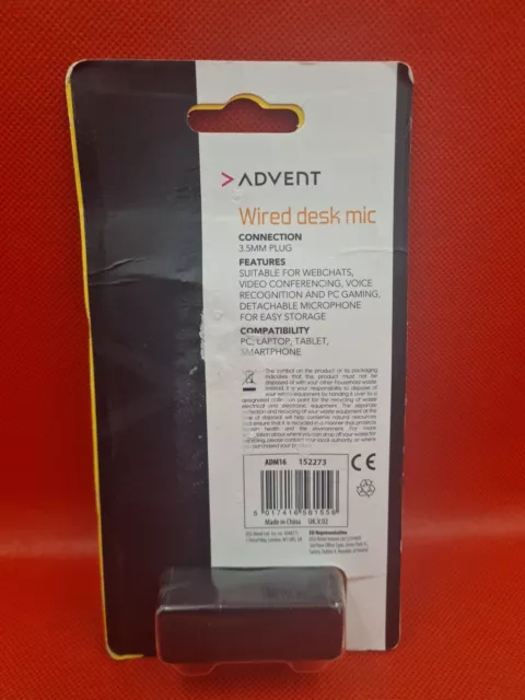 ADVENT ADM16 Desktop Microphone - Black Brand New Sealed 2