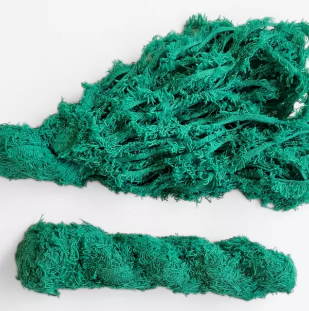 cotton frizz ribbon, shaggy edge fibre, macrame weaving textile splash green