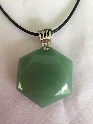Natural Green Adventurine Gemstone Hexagon Pendant with leather waxcord necklace