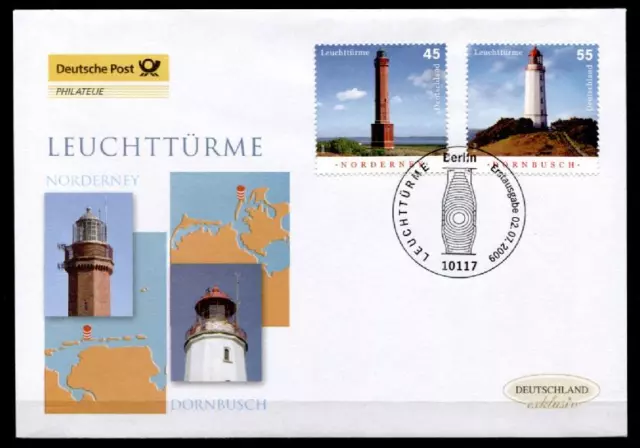 Leuchttürme: Norderney, Dornbusch. FDC. Berlin. BRD 2009