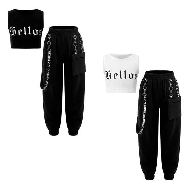 Kids Girls Dancewear Workout Tracksuit Dance Sportswear Junior Youth Costume