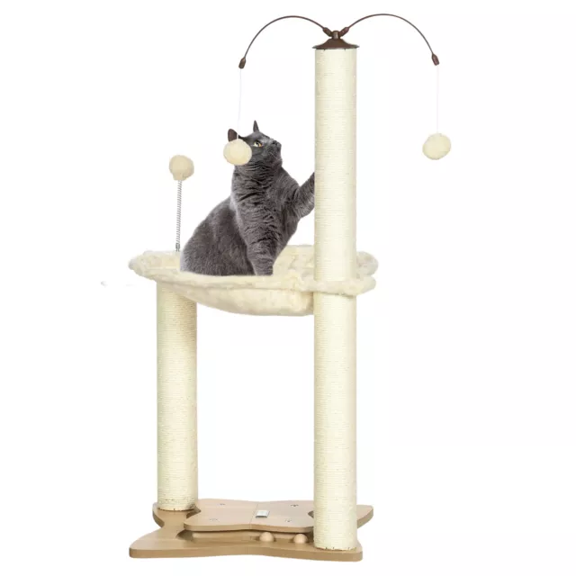 PawHut Albero Tiragraffi per Gatti con Amaca Palline e Pali in Sisal Beige