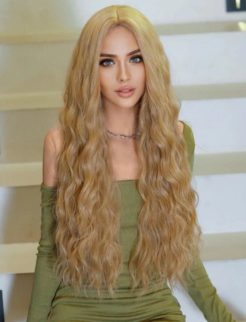 Perruque Synthétique Longue Blonde Doré Clair - Avec Frange - Bonnet Taille Moyen - Neuf Sans étiquettes