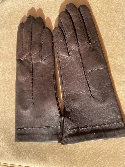 Gants Femme Cuir Agneau Doublure Soie - Taille 6 - Marron - Noir