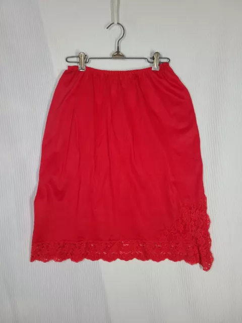 Vtg 60s Red Vassarette Half Slip Silky Nylon Lace Scallop Hem M USA Made Pinup