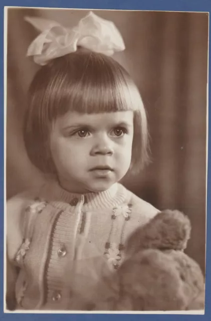 Beautiful Girl with a bow and a toy Soviet Vintage Photo USSR