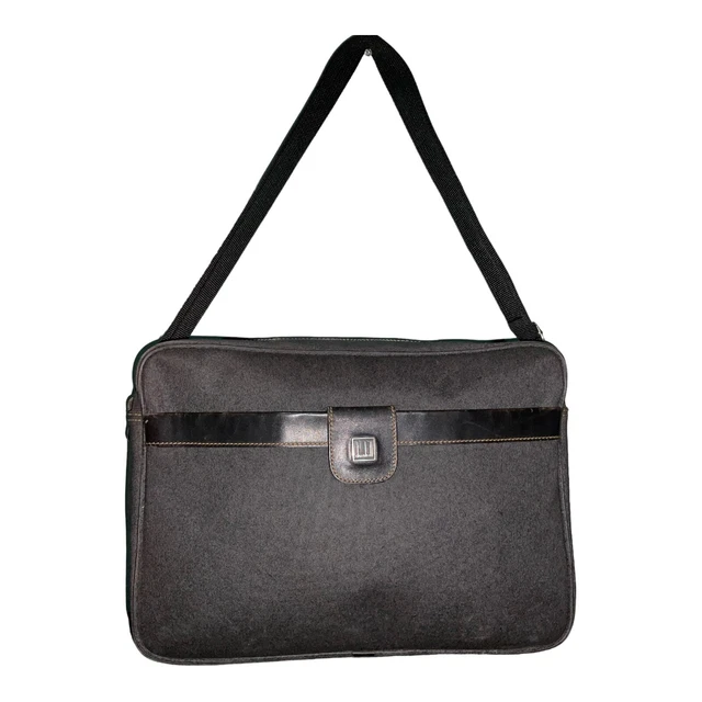 Dunhill Mens Messenger Bag Canvas Leather Trim Black Gray Made in France