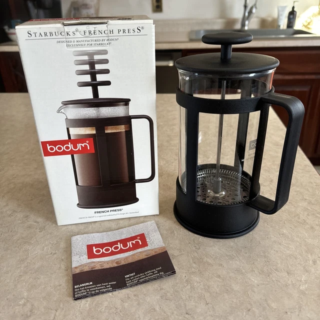 NEW! STARBUCKS FRENCH Press By BODUM Glass Beaker Stainless Steel Black