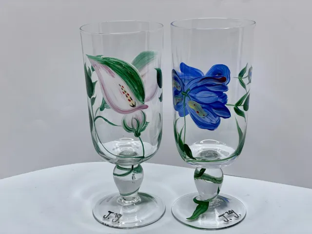 Floral Hand Painted Drinking Glass by Romania Royal Danube. Set of 2