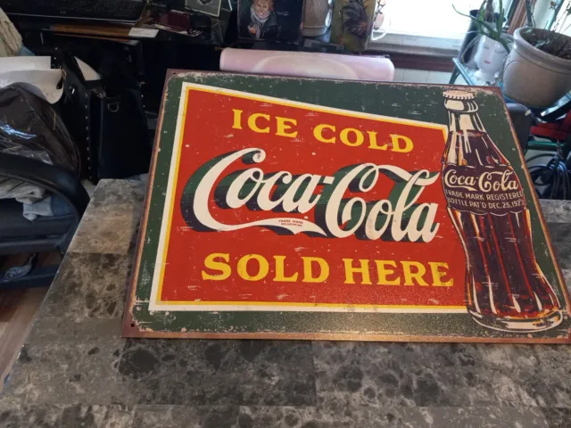 Ice Cold Coca-Cola Sold Here Tin Sign Made In The USA 16"x12" #1393