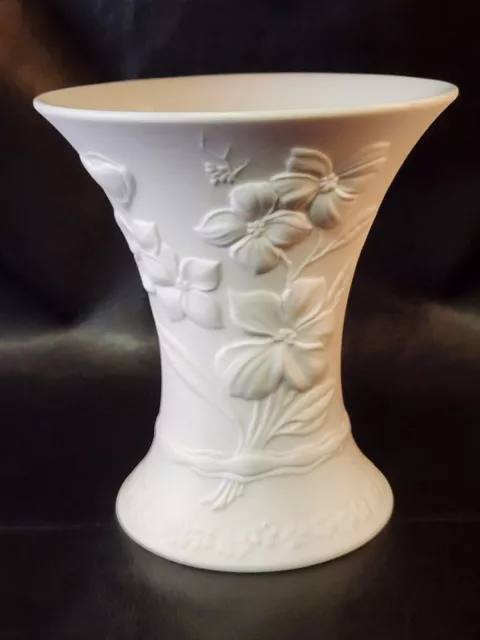 Kaiser White Porcelain Bisque Floral Vase West Germany signed M Frey 0349