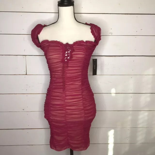 New Lulu’s Mini Dress Cold Shoulder Lace Front Pink Ruffle Small