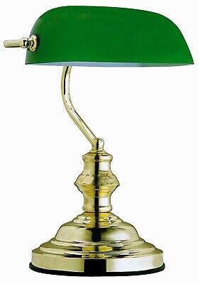 Lampada da tavolo ministeriale in ottone lucido vetro verde