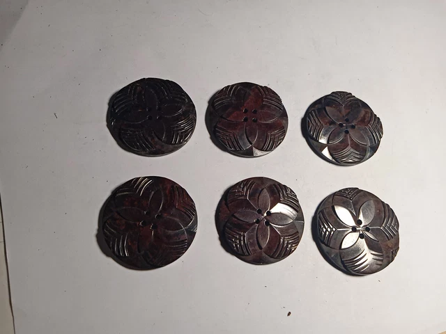 6 Gros  Boutons " Art Déco , " 38mm  .Bakélite  Neuf De Stock Ancien