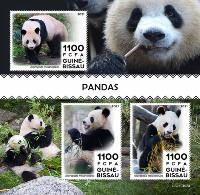 Guinea-Bissau 2021 MNH Wild Animals Stamps Giant Pandas Panda Bears 3v M/S