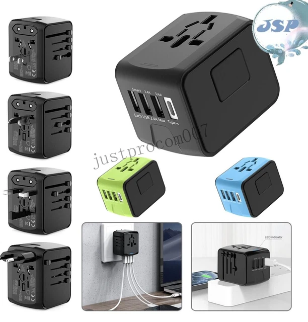 World Wide Travel Adapter Multi Plug Universal Charger UK EU AU US 3 USB Port