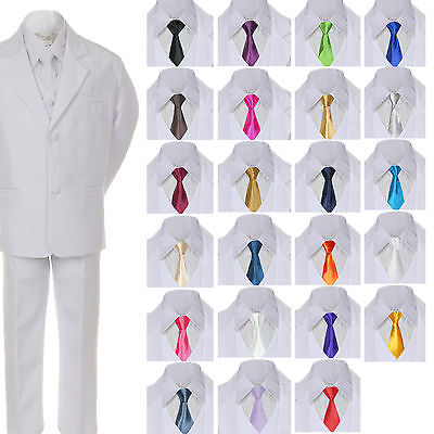 6pc Boy Teen Formal Wedding Party White Tuxedo Suit Vest Sets Satin Necktie 5-20