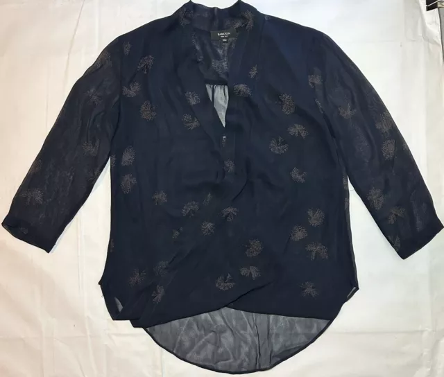 Aritzia Babaton Floral Print Sheer Silk Wrap Top in Navy Blue Size XXS