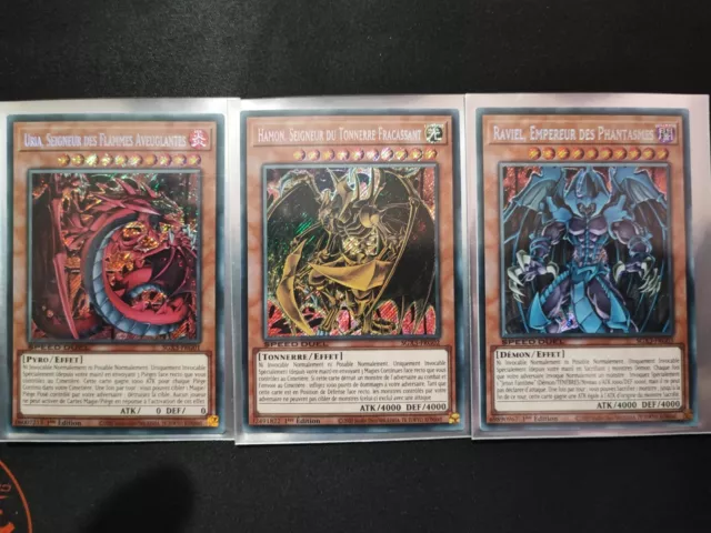 Yu-Gi-Oh! Lot de Bêtes Sacrées SECRET RARE Raviel-Uria-Hamon -SGX3 -VF