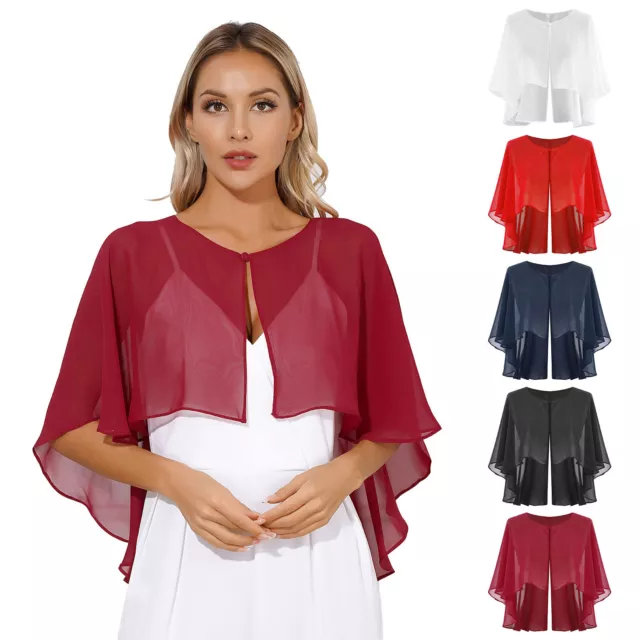 Womens Capes Bolero Shawls Chiffon Capelets Rear High-Low Wraps One-Button