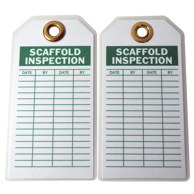 GRAINGER APPROVED 8RJ77 Scaffold Inspection Tag,Grn/Wht,Met,PK10