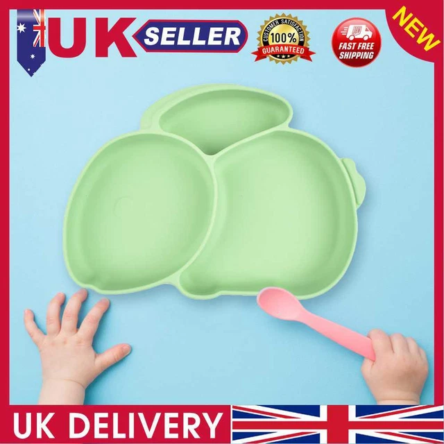 Cartoon Children Dishes Cute Silicone Baby Feeding Dishes Baby Cutlery (Green) U