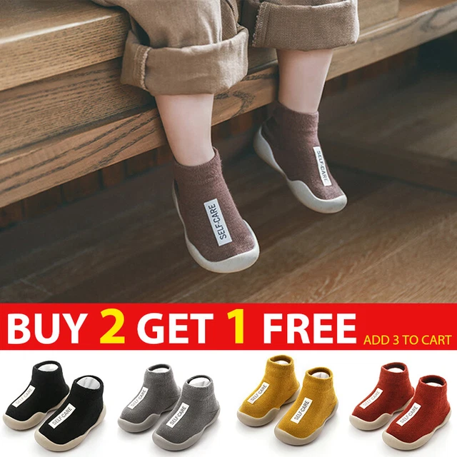 Kids Baby Boys Infant Toddler Anti-slip Slippers Socks Soft Shoes Winter Warm UK
