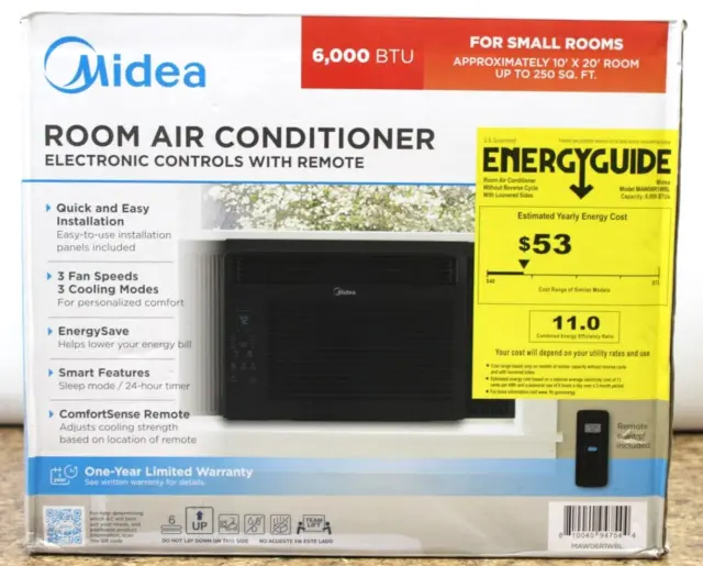 Midea MAW06R1WBL 6,000 BTU 115V Window Air Conditioner w/Comfort Sense Remote