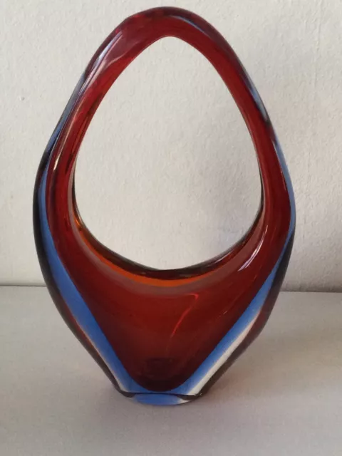Vintage Mid Century Murano Sommerso Cased Art Italian Glass Basket Vase.