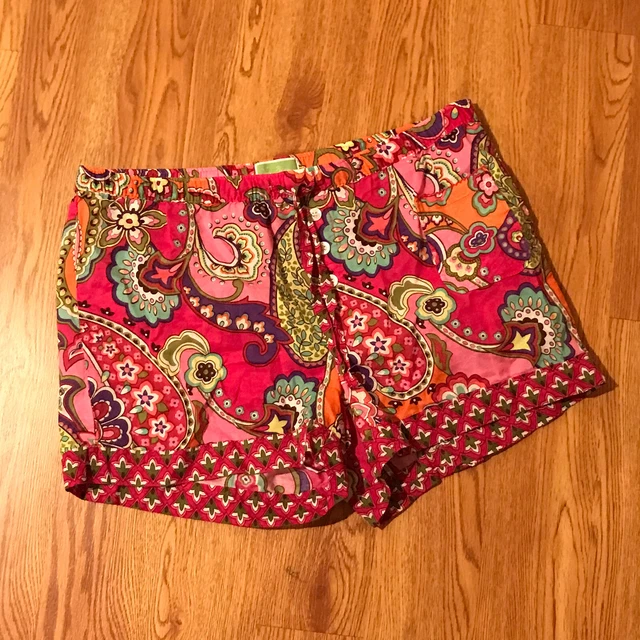Vera Bradley Size M Womens Pink Paisley Sleep PJ Cotton Shorts Elastic Waist EUC