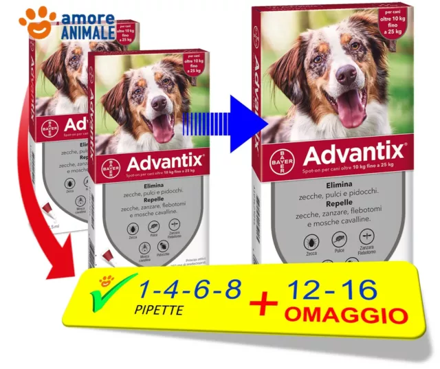 Advantix Bayer - Per cani da 10-25 kg - 1 / 4 / 6 / 8 / 12 / 16 pipette / oltre