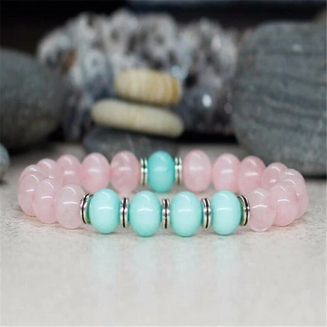 8mm Rose Quartz Bracelet 7.5 inches Sutra Yoga Cuff Mala Unisex Handmade Lucky