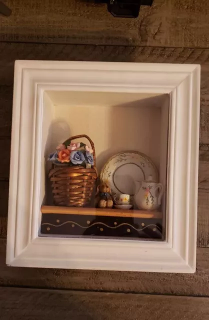 VINTAGE 3D Shadow Box Wall Art Rabbit, Flowers, Cottage Shabby Chic Miniature