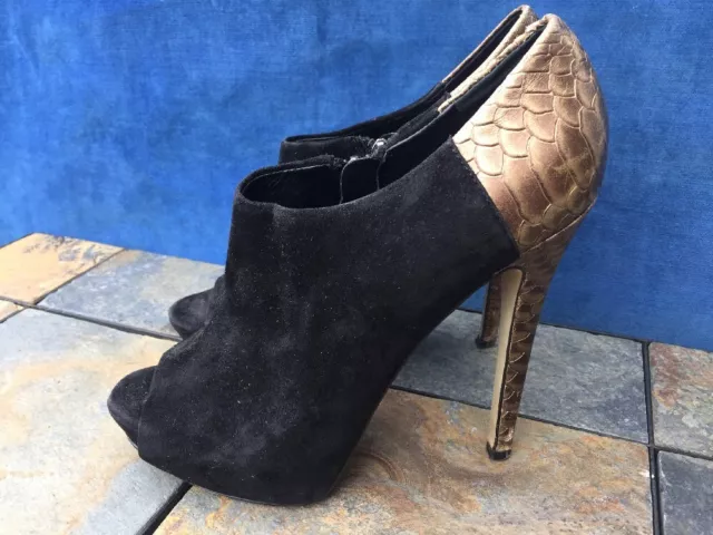 BOUTIQUE 9 COLTON Black Suede Nine West Snake Gold Platform High Heels Sz 8.5 3