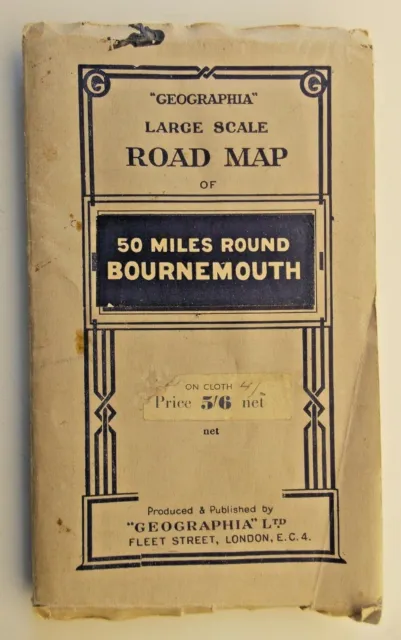 Geographia Large Scale Road Map 50 miles round Bournemouth 2 miles:1 ins undated