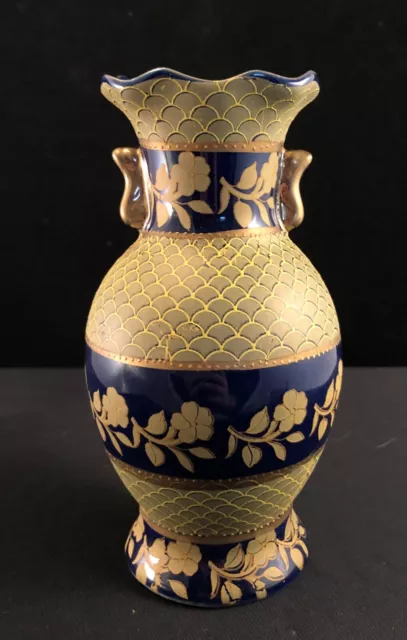 Satsuma Vase 6 Inch Cobalt Blue And Gold Beautiful Marked On Bottom Vintage