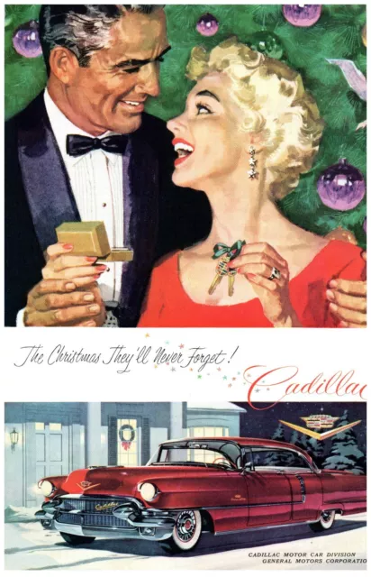 Cadillac Christmas General Motors 50's Blond White Wall Print Advertisement 1955