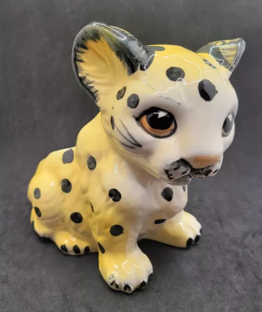 Relpo Porcelain Leopard Cheetah Cub Figurine Planter Japan 1960s Handpainted Vtg