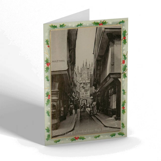 CARTOLINA DI NATALE Vintage Kent - Cattedrale di Canterbury da High Street